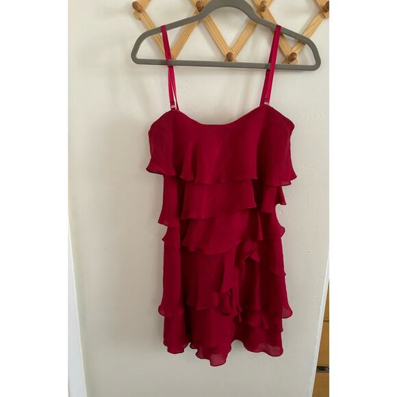 BCBGMaxazria Dress Women's 6 Ginger Ruffled Tiered Strapless Silk Red Wine - Picture 12 of 12